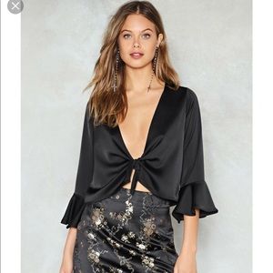 NASTY GAL black tie front satin crop